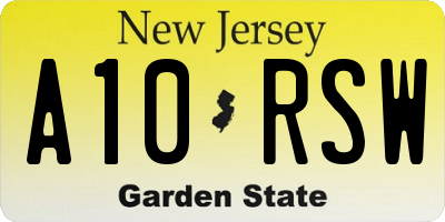 NJ license plate A10RSW