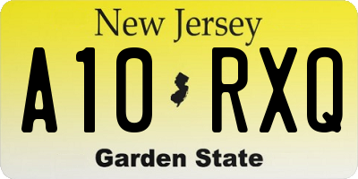 NJ license plate A10RXQ