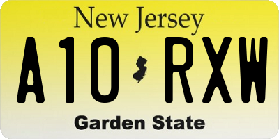 NJ license plate A10RXW