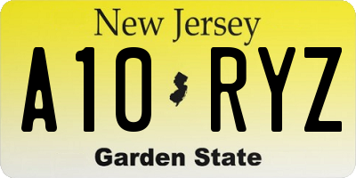 NJ license plate A10RYZ