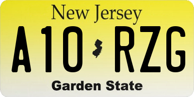 NJ license plate A10RZG