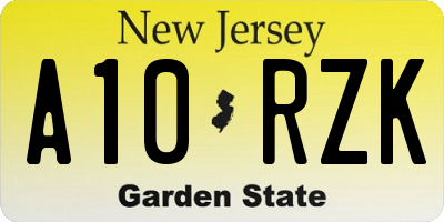 NJ license plate A10RZK