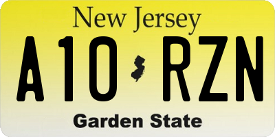 NJ license plate A10RZN