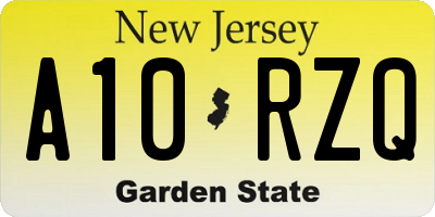 NJ license plate A10RZQ