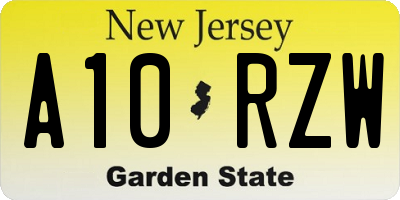 NJ license plate A10RZW