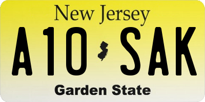 NJ license plate A10SAK