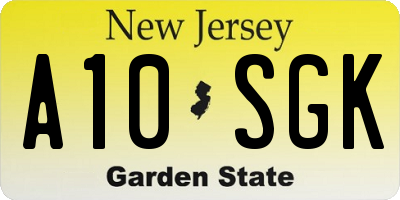 NJ license plate A10SGK