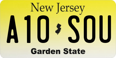NJ license plate A10SOU