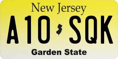 NJ license plate A10SQK