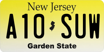 NJ license plate A10SUW