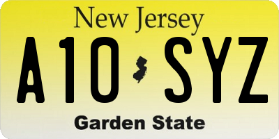 NJ license plate A10SYZ