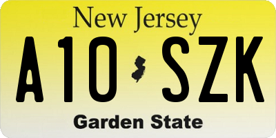 NJ license plate A10SZK