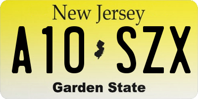 NJ license plate A10SZX