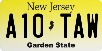 NJ license plate A10TAW