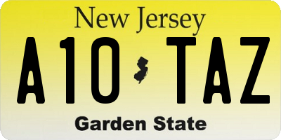 NJ license plate A10TAZ