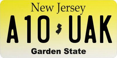 NJ license plate A10UAK