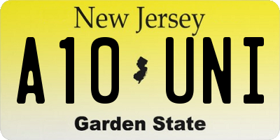 NJ license plate A10UNI