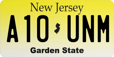 NJ license plate A10UNM