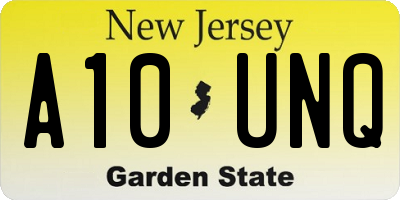 NJ license plate A10UNQ