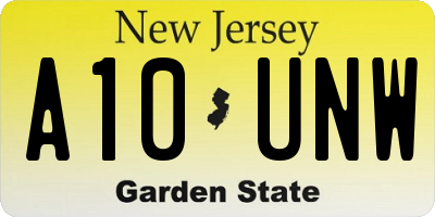 NJ license plate A10UNW