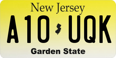 NJ license plate A10UQK