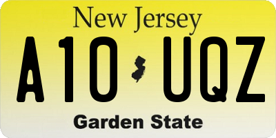 NJ license plate A10UQZ