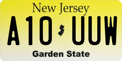 NJ license plate A10UUW