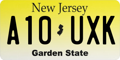 NJ license plate A10UXK