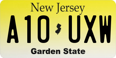 NJ license plate A10UXW