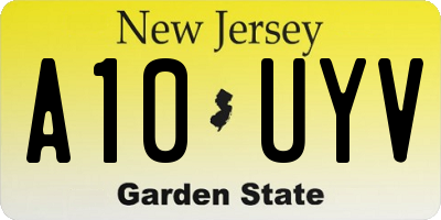 NJ license plate A10UYV
