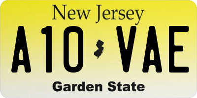NJ license plate A10VAE
