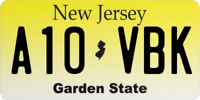 NJ license plate A10VBK