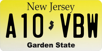 NJ license plate A10VBW