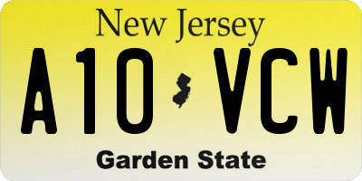 NJ license plate A10VCW