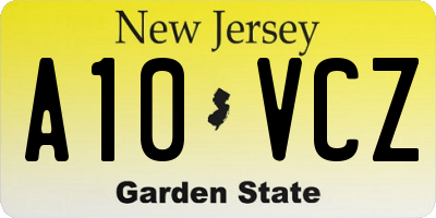 NJ license plate A10VCZ