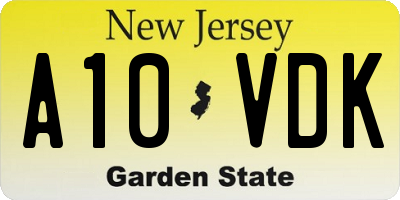 NJ license plate A10VDK