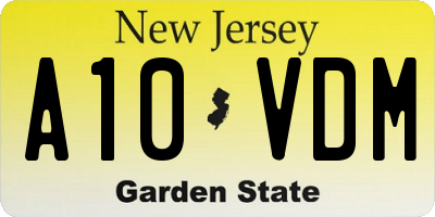 NJ license plate A10VDM