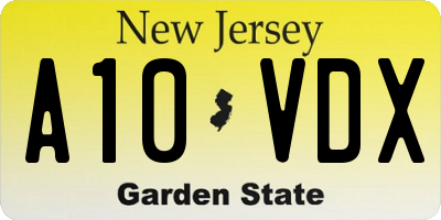 NJ license plate A10VDX