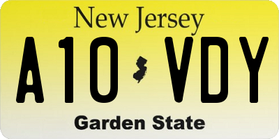 NJ license plate A10VDY