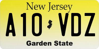 NJ license plate A10VDZ