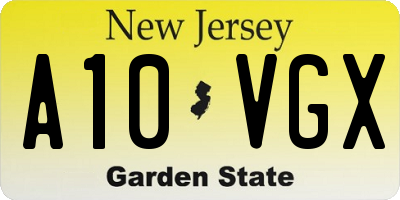 NJ license plate A10VGX