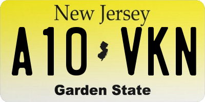 NJ license plate A10VKN