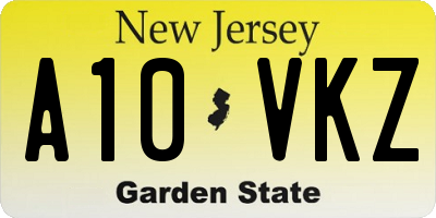NJ license plate A10VKZ