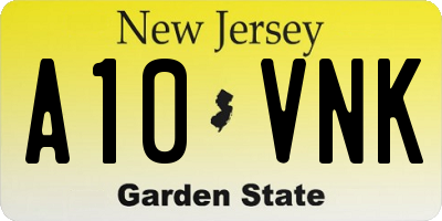 NJ license plate A10VNK