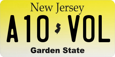 NJ license plate A10VOL