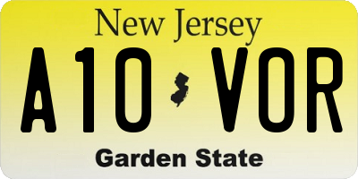 NJ license plate A10VOR