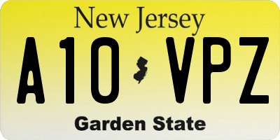 NJ license plate A10VPZ