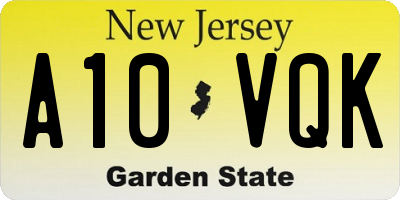 NJ license plate A10VQK