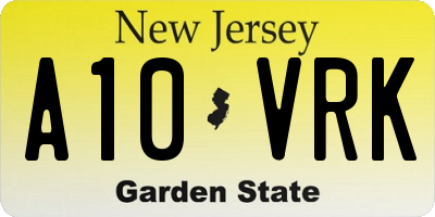NJ license plate A10VRK
