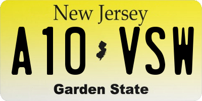 NJ license plate A10VSW